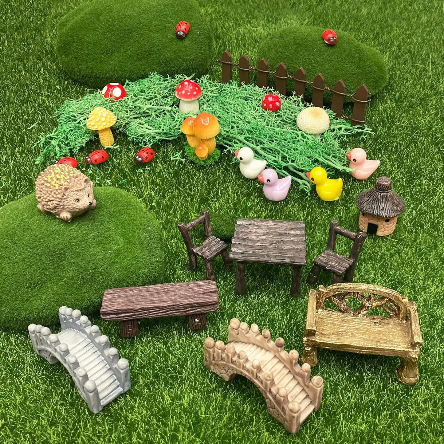 56 Pcs Fairy Garden Accessories, Mini Resin Animals Figures, Miniature Table and Chairs, Moss Bonsai Micro Landscape Ornaments Kit, Miniature Garden Kit, Terrarium Ornaments DIY Craft-VerdiqueGarden