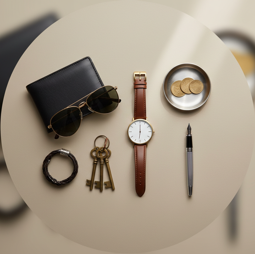 circle photo of accessories, make a real photo